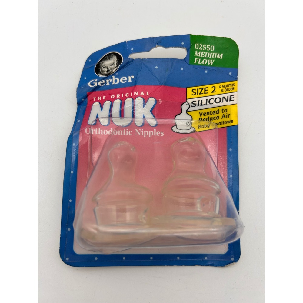 Gerber NUK Vintage 1997 Orthodontic Silicone Nipples Size 2 Medium Flow 02550 2p